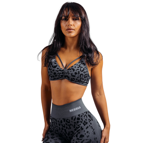Nebbia Medium Support Leopard Sports Bra 854 Black